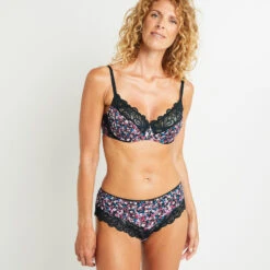 SHORTY MICROFIBRE NOIR/ROSE -Rougegorge Boutique 11286604 D