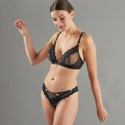 TANGA TULLE BRODE NOIR -Rougegorge Boutique 11297500 D