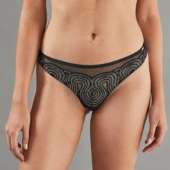 TANGA TULLE BRODE NOIR/ARGENT
