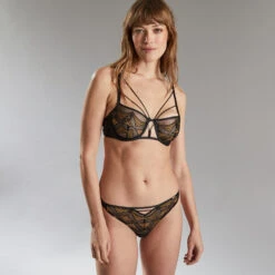 Calypso TANGA TULLE BRODE MULTICO NOIR -Rougegorge Boutique 11309100 D