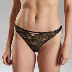 Calypso TANGA TULLE BRODE MULTICO NOIR