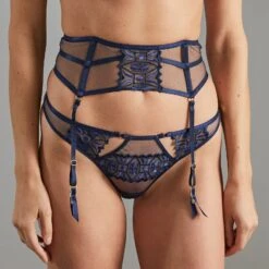 Bella PORTE-JARRETELLES TULLE BRODE MULTICO BLEU