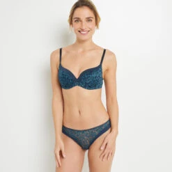 TANGA DENTELLE MULTICO BLEU -Rougegorge Boutique 20009700 D