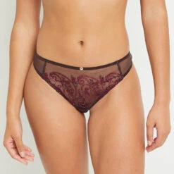 STRING TULLE BRODE MARRON