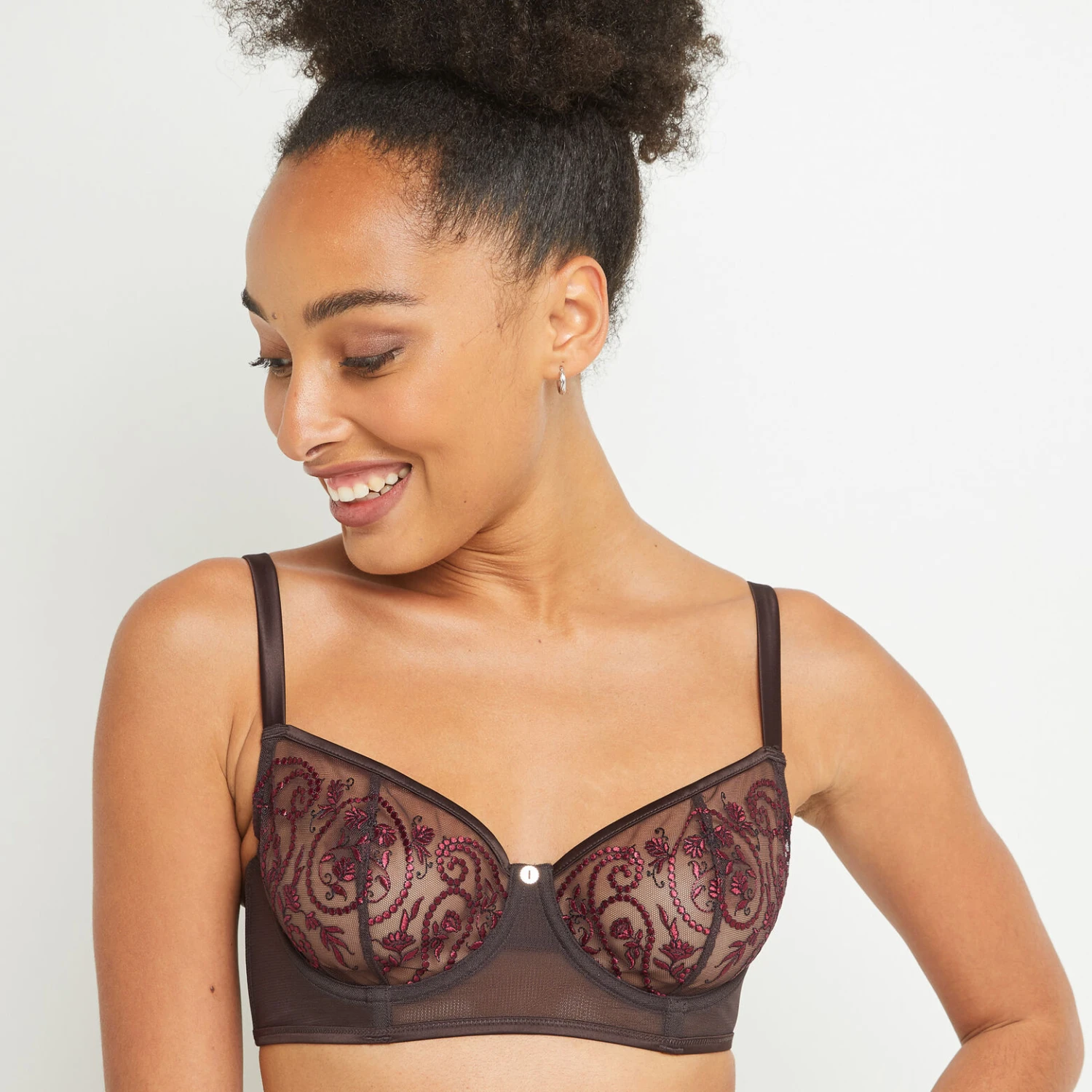 SOUTIEN-GORGE CORBEILLE TULLE BRODE MARRON SOUTIEN-GORGE CORBEILLE TULLE BRODE MARRON -Rougegorge Boutique 20014000 M