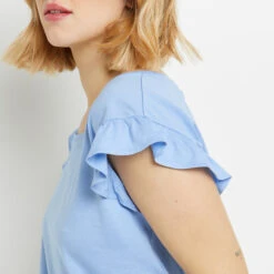 TEE SHIRT MANCHES COURTES COTON BLEU CLAIR -Rougegorge Boutique 20065800 Z