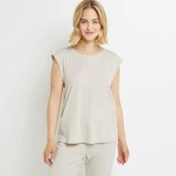 TEE SHIRT MANCHES COURTES COTON BEIGE
