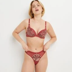 TANGA BRESILIEN TULLE BRODE MULTICO ORANGE -Rougegorge Boutique 20076500 D