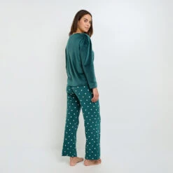 PANTALON DE PYJAMA VELOURS MULTICO VERT 4 PANTALON DE PYJAMA VELOURS MULTICO VERT -Rougegorge Boutique 21182402 D