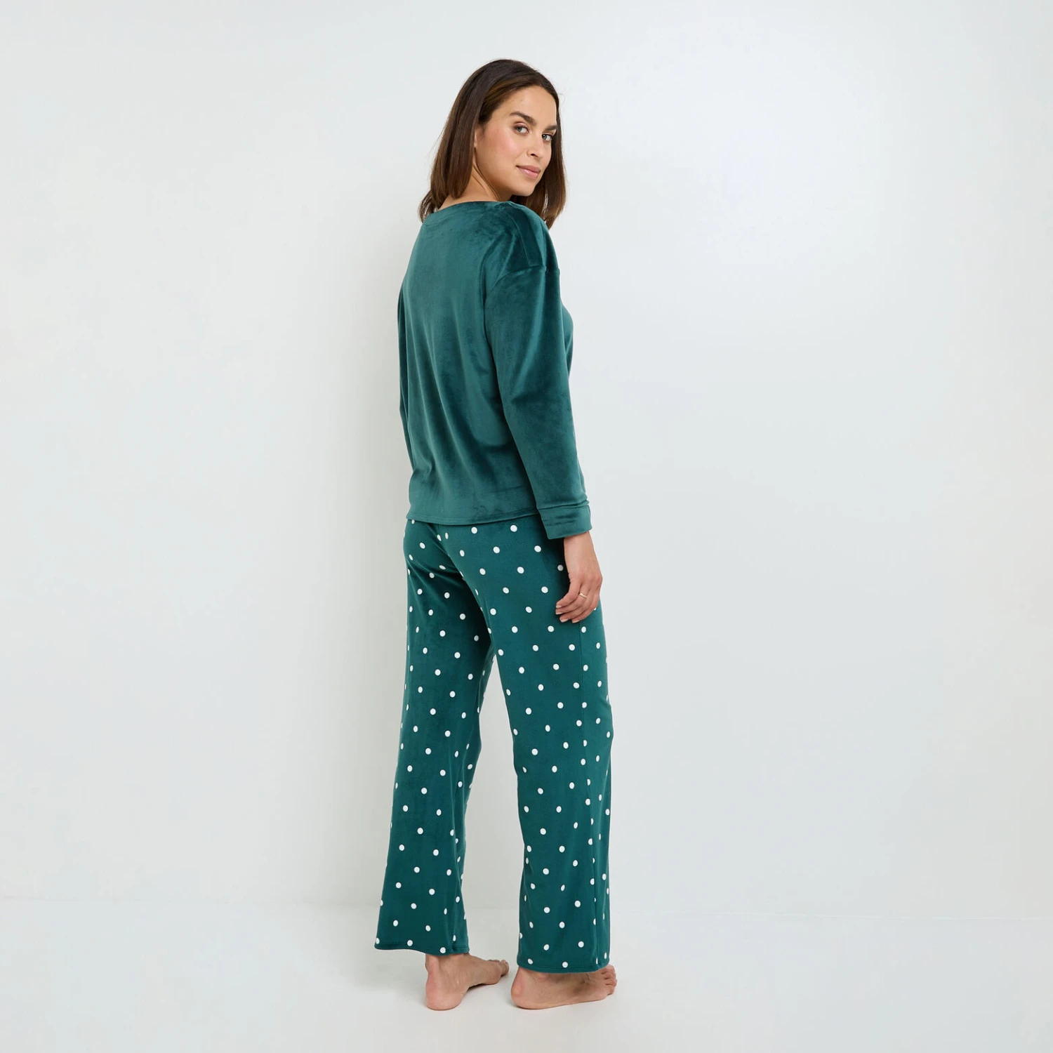 PANTALON DE PYJAMA VELOURS MULTICO VERT PANTALON DE PYJAMA VELOURS MULTICO VERT -Rougegorge Boutique 21182402 D
