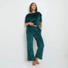 PANTALON DE PYJAMA VELOURS MULTICO VERT -Rougegorge Boutique 21182402 F