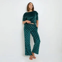 PANTALON DE PYJAMA VELOURS MULTICO VERT