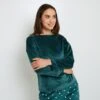 TEE-SHIRT MANCHES LONGUES VELOURS VERT FONCE