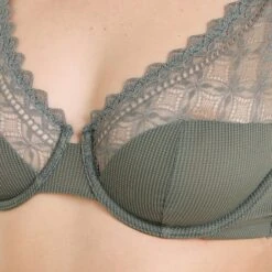 SOUTIEN-GORGE EMBOITANT FOULARD DENTELLE ET KAKI -Rougegorge Boutique 21258000 Z