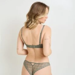 BRASSIERE SANS ARMATURE DENTELLE ET MICROFI KAKI 5 BRASSIERE SANS ARMATURE DENTELLE ET MICROFI KAKI -Rougegorge Boutique 21258100 D