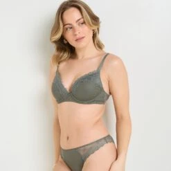 SOUTIEN-GORGE AMPLIFORME DENTELLE ET MICROF KAKI