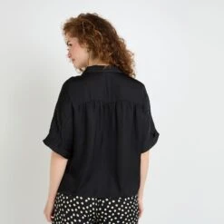 Chemise Manches Courtes Satin NOIR -Rougegorge Boutique 21321300 D