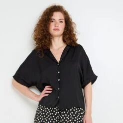 Chemise Manches Courtes Satin NOIR