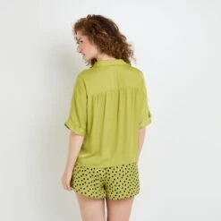 Chemise Manches Courtes Satin VERT -Rougegorge Boutique 21321301 D