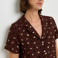 CHEMISE MANCHES COURTES MULTICO MARRON -Rougegorge Boutique 21355001 Z
