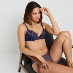 SOUTIEN-GORGE AMPLIFORME PLUNGE MULTICO BLEU 3 SOUTIEN-GORGE AMPLIFORME PLUNGE MULTICO BLEU -Rougegorge Boutique 21371100 M