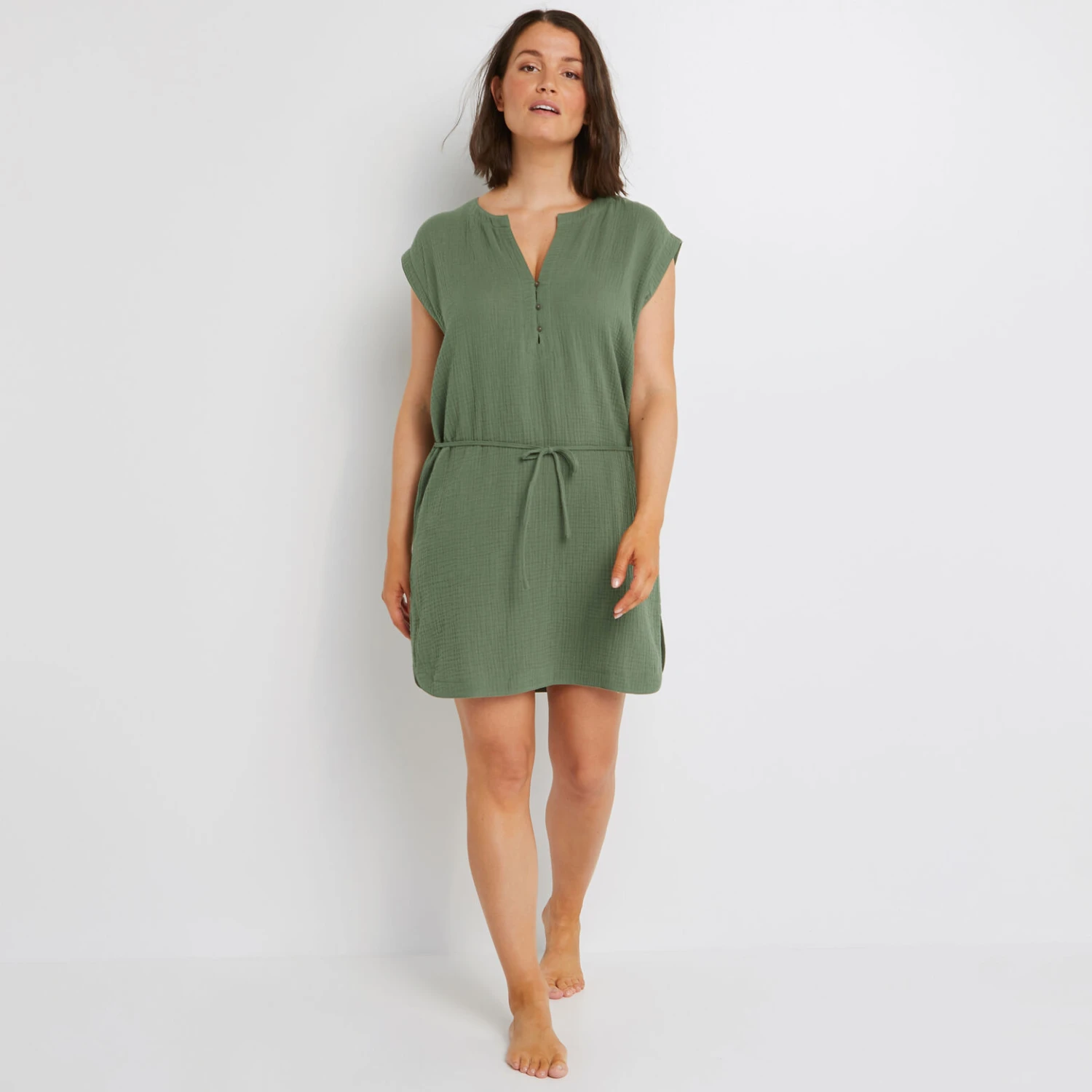 TUNIQUE GAZE DE COTON KAKI TUNIQUE GAZE DE COTON KAKI -Rougegorge Boutique 42595302 F