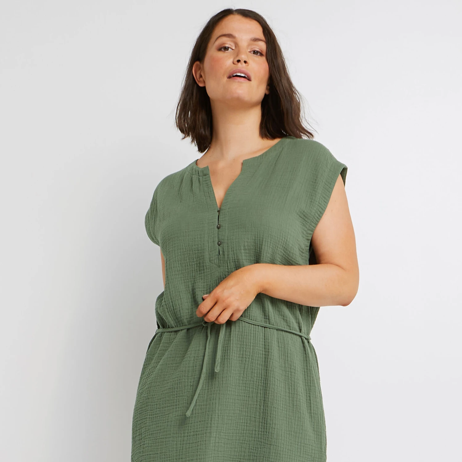 TUNIQUE GAZE DE COTON KAKI TUNIQUE GAZE DE COTON KAKI -Rougegorge Boutique 42595302 M