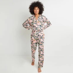 PANTALON DROIT VISCOSE VERT/ROSE